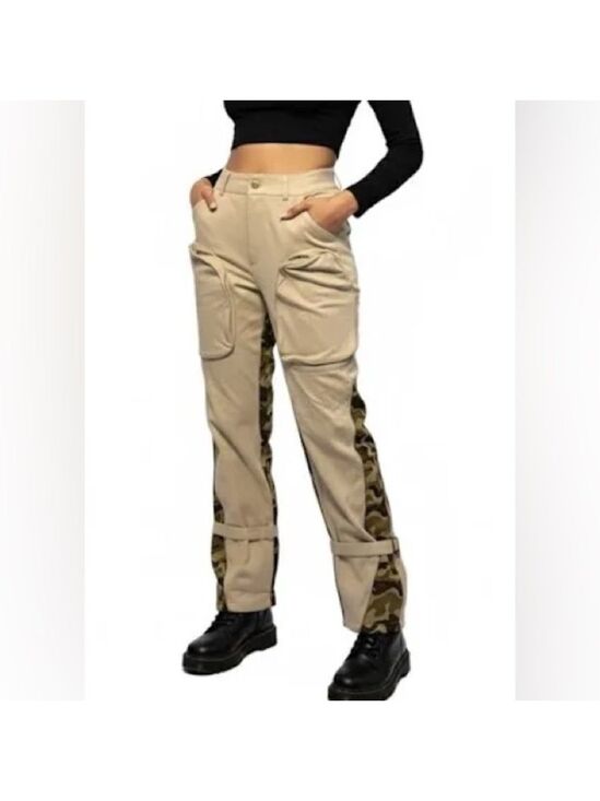 Chicaways Pants - Chicways Beige Army Camo Print Trousers Size Small Women’s Stylish Casual Pants
